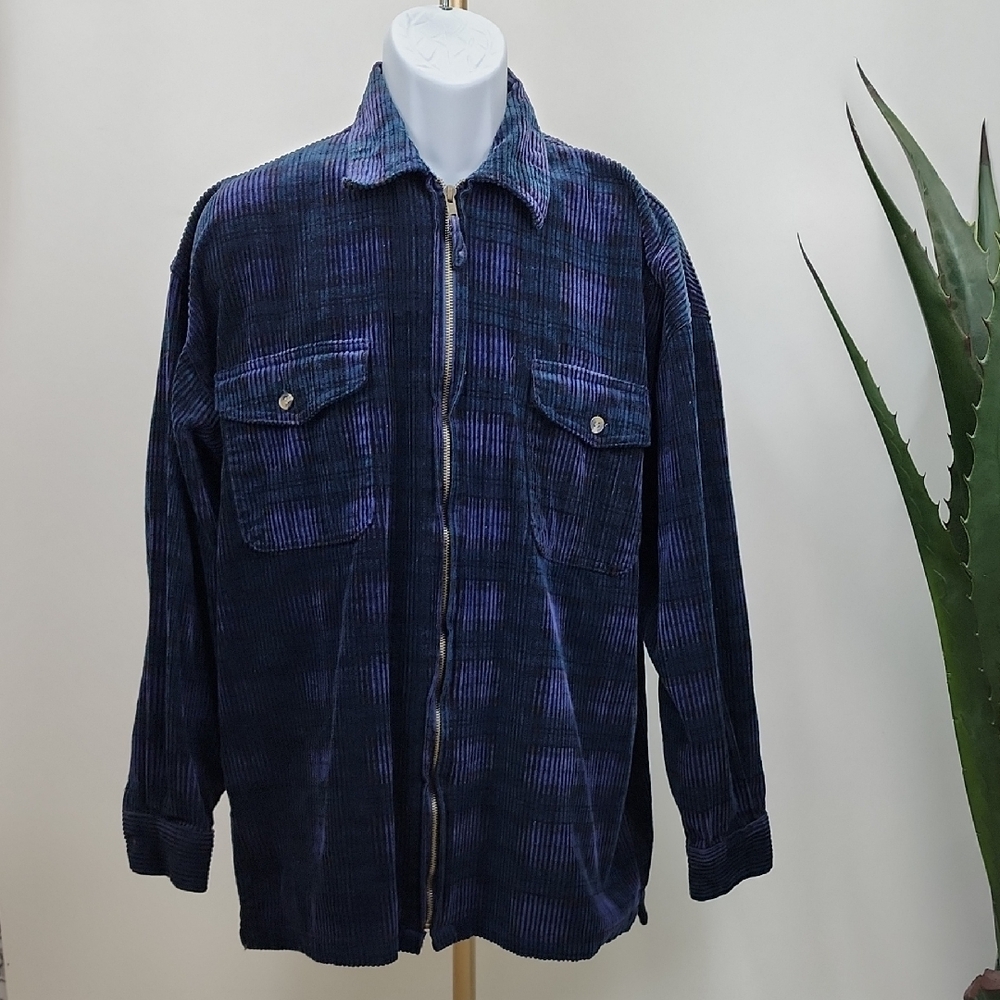 Vintage 90s Unisex Protest Clothing Corduroy Gorpcore Shacket Blue Purple L